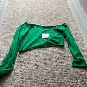 Green Off the shoulder crop long sleeve